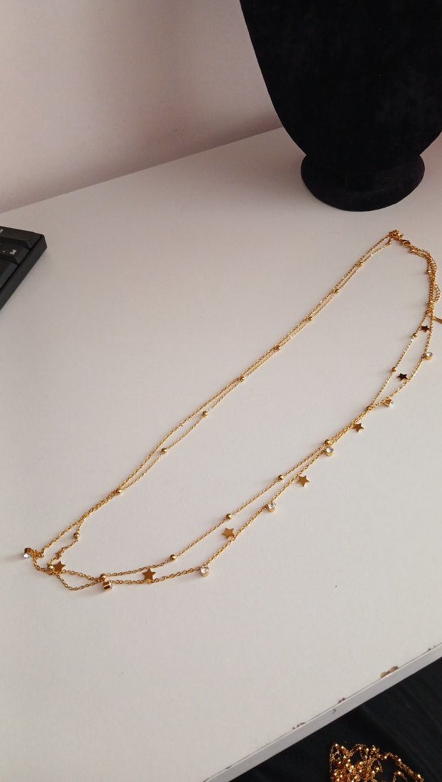 Çelik Zincirli Altın Renk Yıldızlı vücut bel Kolyesi - Görsel 3