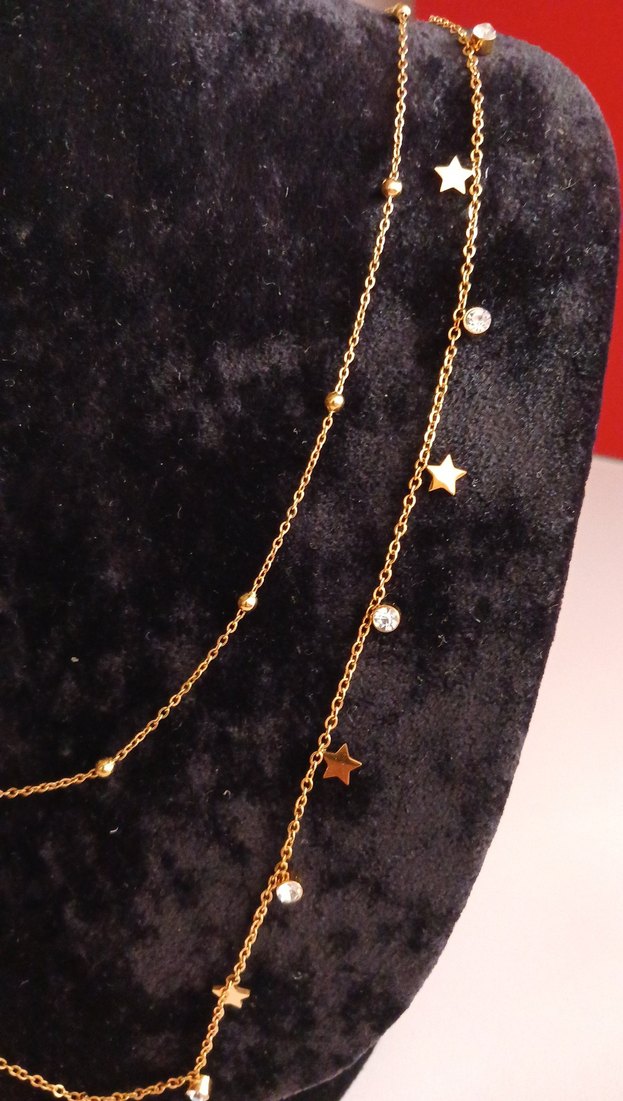 Çelik Zincirli Altın Renk Yıldızlı vücut bel Kolyesi - Görsel 2