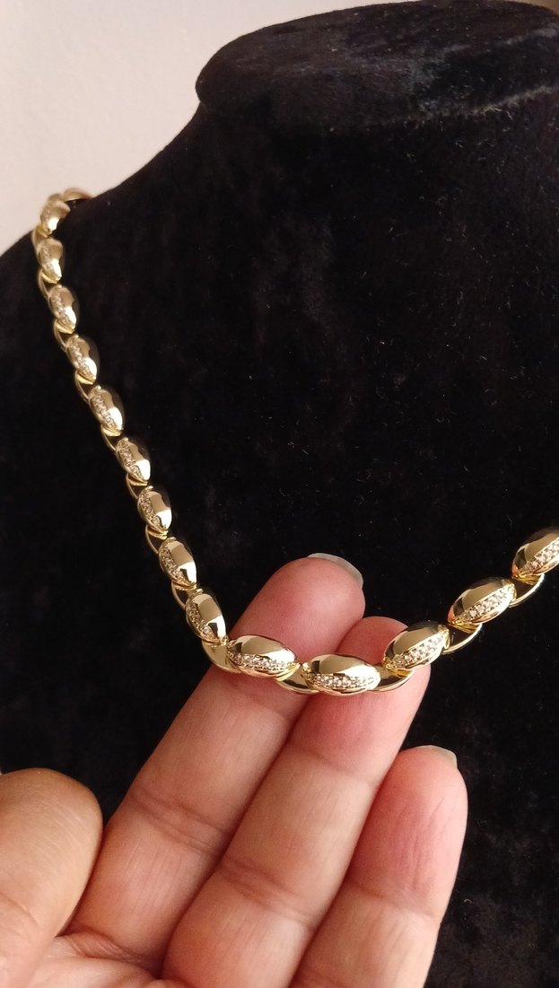 üzeri taşlarla işlenmiş çelik gerdanlık - Görsel 3