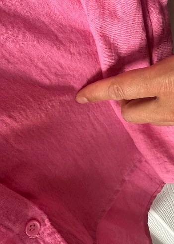 l Beden Pembe Keten Düğmeli Kadın Gömlek