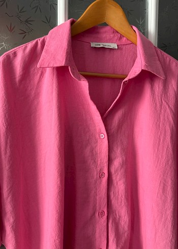 LC Waikiki Pembe Keten Düğmeli Kadın Gömlek