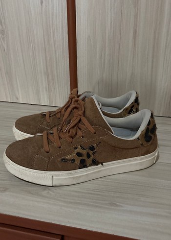 Pumpkin Patch Leopar Detayli Kahverengi Suet Sneaker
