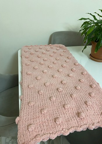 Pembe Ponponlu Örgü Bebek Battaniye - Görsel 2