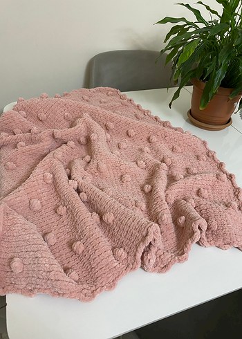 Pembe Ponponlu Örgü Bebek Battaniye - Görsel 4