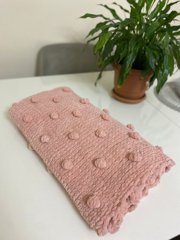 Pembe Ponponlu Örgü Bebek Battaniye - Görsel 3