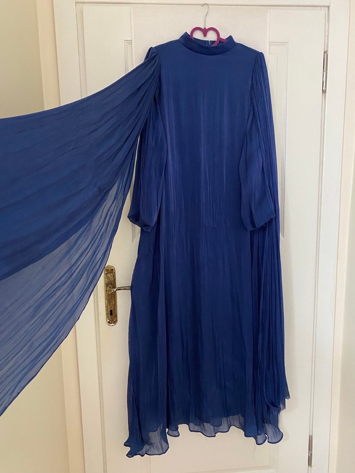 Kadın Lacivert Uzun Pileli Elbise - Görsel 3