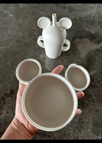 Zara Home Gri Beyaz Çocuk Tabak, Kaşık ve Bardak Seti