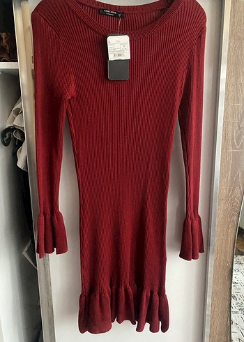 Bordo Triko Kadın Midi Elbise - Görsel 2