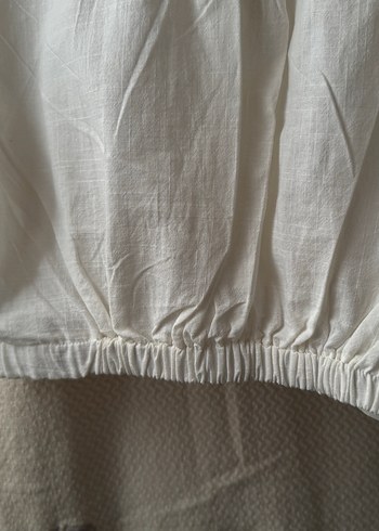 Beyaz Keten V Yaka Kısa Kollu cropGömlek - Görsel 5