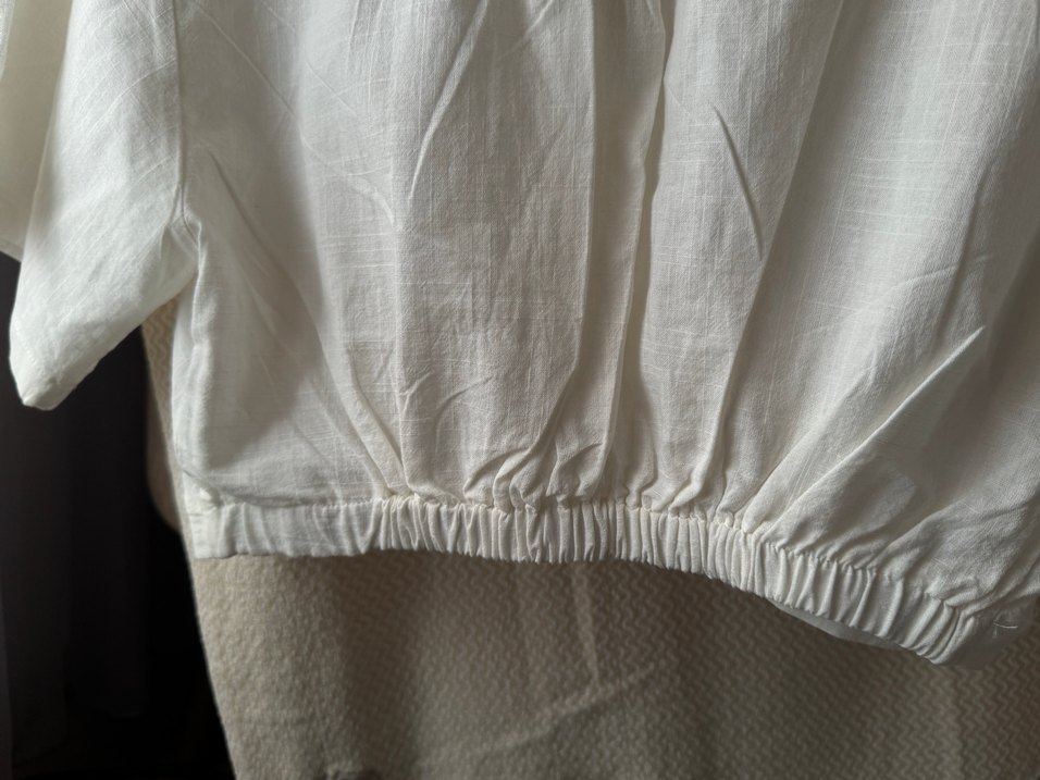 Beyaz Keten V Yaka Kısa Kollu cropGömlek - Görsel 5