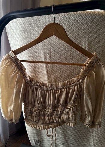 Bej Keten Bohem Mini Bluz - Görsel 4