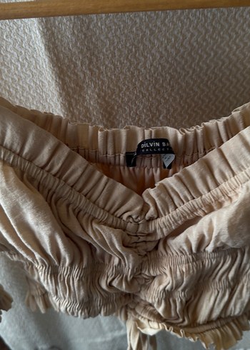 Bej Keten Bohem Mini Bluz - Görsel 2