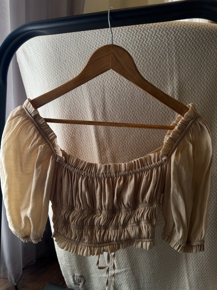 Bej Keten Bohem Mini Bluz - Görsel 4