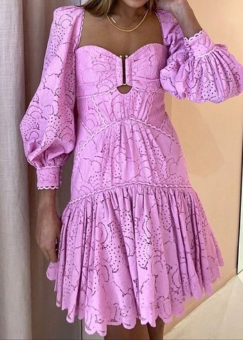 Dantel Detaylı Şeker Pembe Elbise - Görsel 4