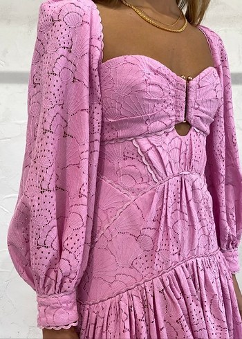 Dantel Detaylı Şeker Pembe Elbise - Görsel 2