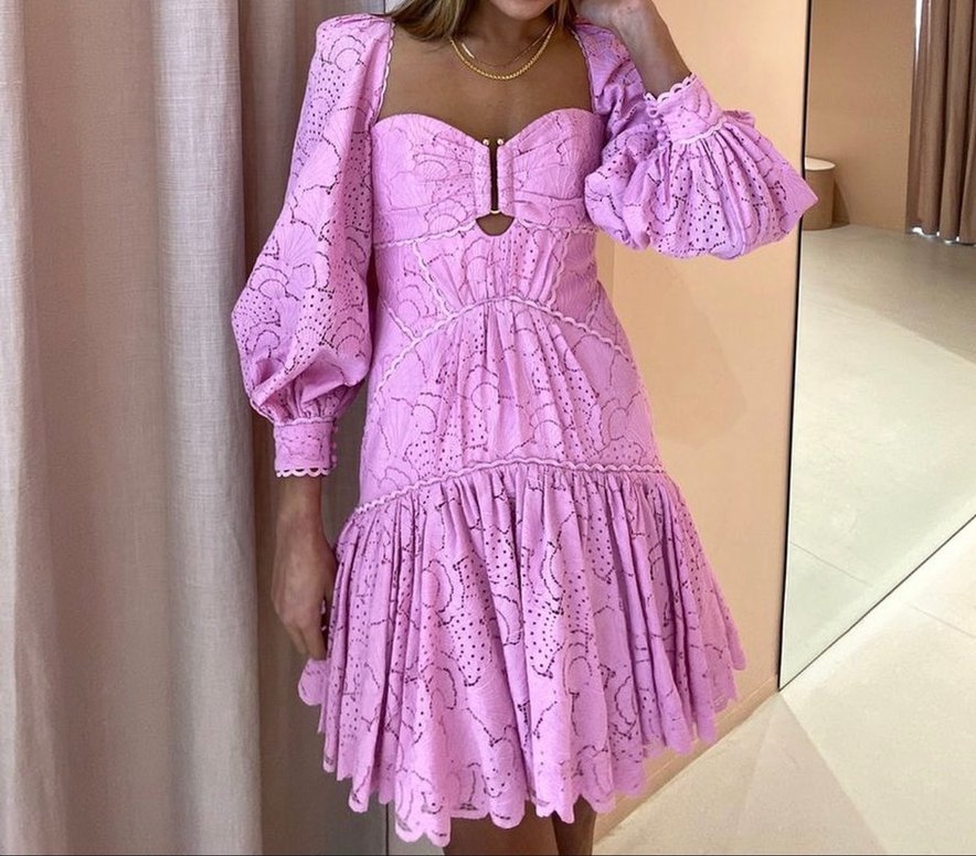 Dantel Detaylı Şeker Pembe Elbise - Görsel 4