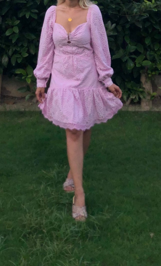 Dantel Detaylı Şeker Pembe Elbise - Görsel 5