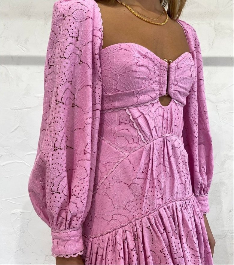 Dantel Detaylı Şeker Pembe Elbise - Görsel 2