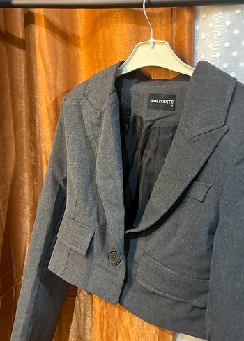 Gri Düğmeli Kadın Blazer Ceket - Görsel 3