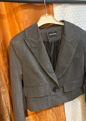 Gri Düğmeli Kadın Blazer Ceket - Görsel 4