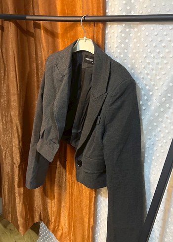 Gri Düğmeli Kadın Blazer Ceket - Görsel 2