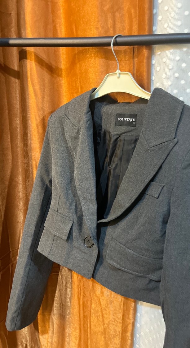 Gri Düğmeli Kadın Blazer Ceket - Görsel 3