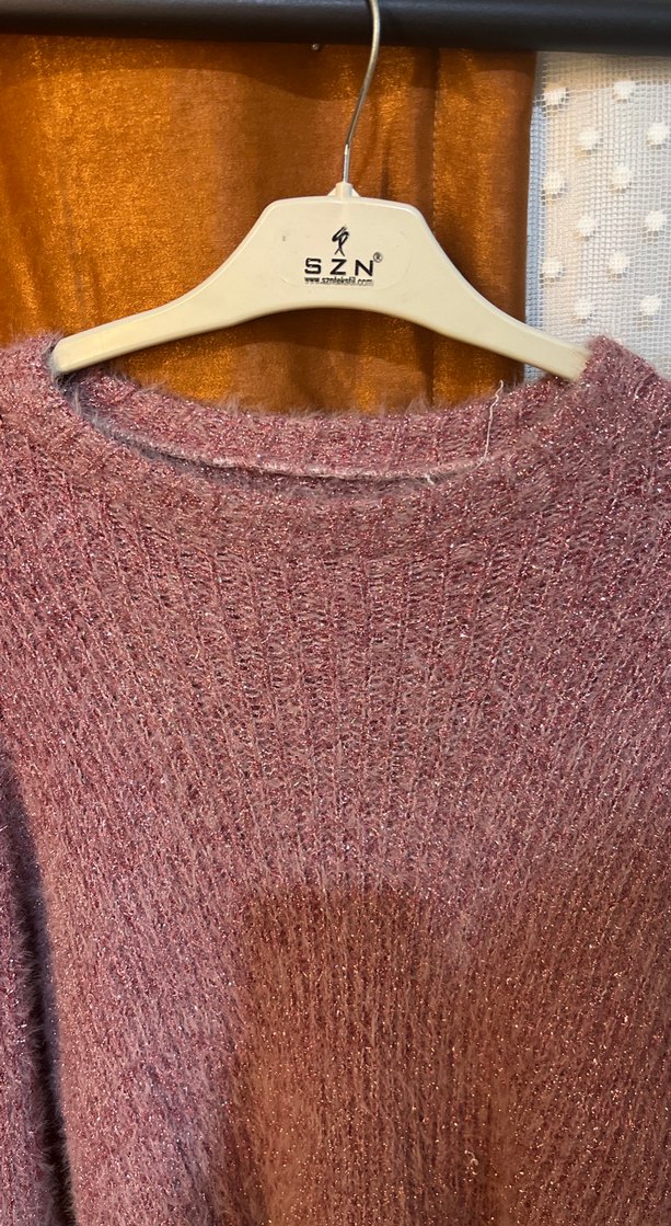 Pembe Kadın Triko Örgü Kazak - Görsel 4