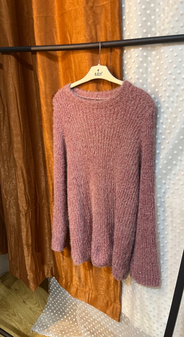 Pembe Kadın Triko Örgü Kazak - Görsel 2