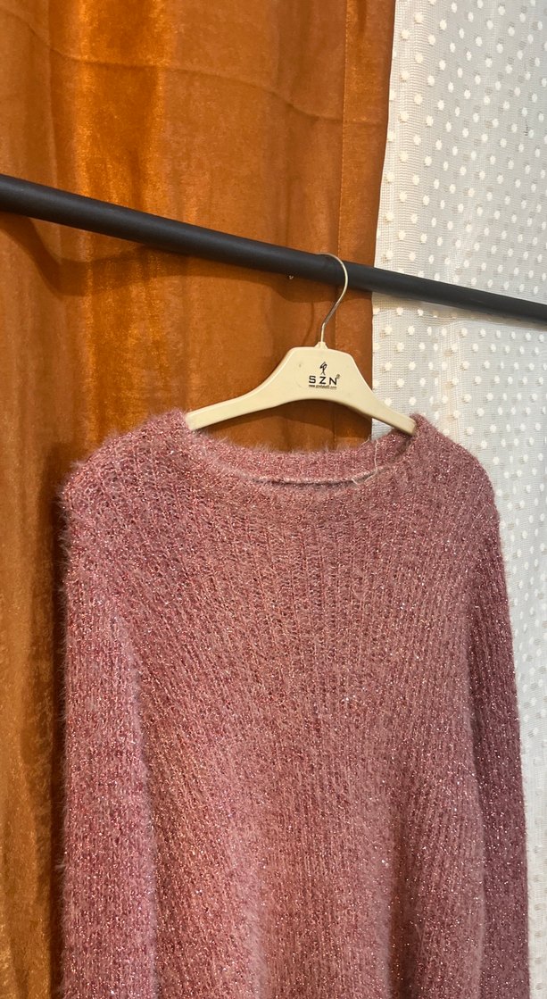 Pembe Kadın Triko Örgü Kazak - Görsel 5