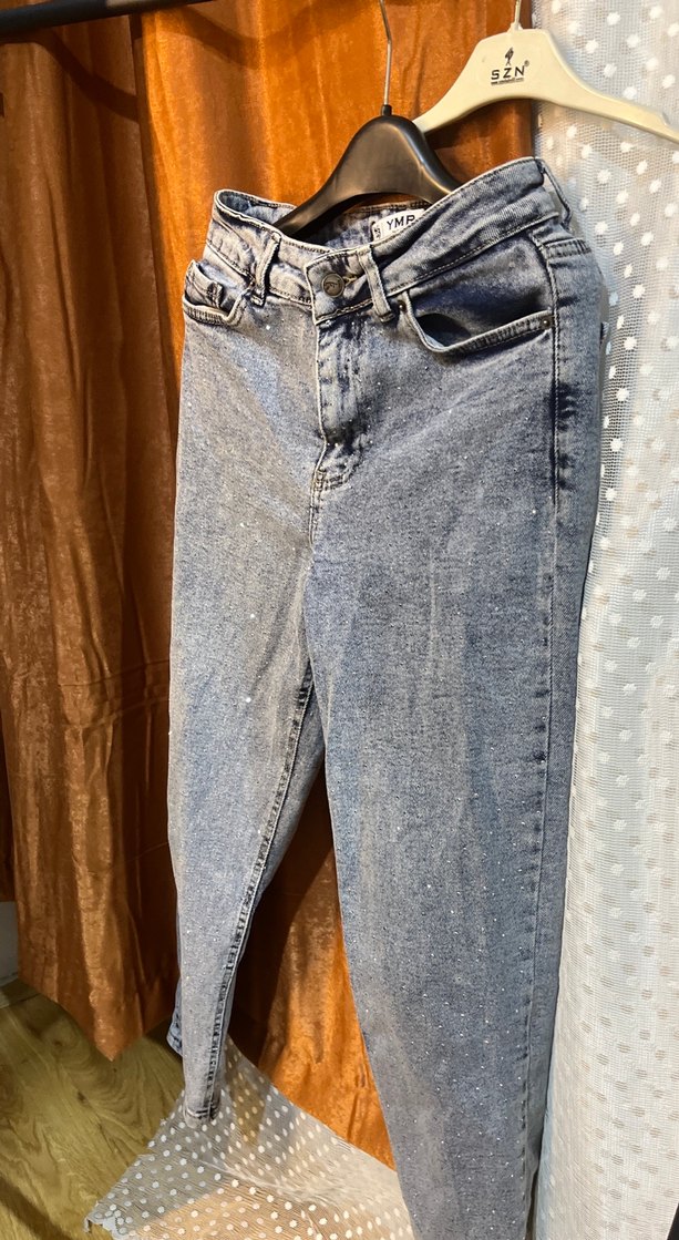 Gri ışıltılı Desenli Kadın Denim Pantolon - Görsel 2