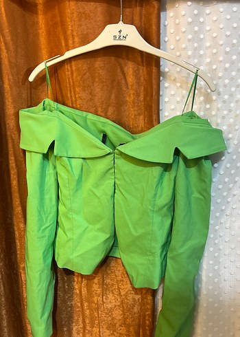 Yeşil Straplez Düğmeli Midi Bluz - Görsel 2