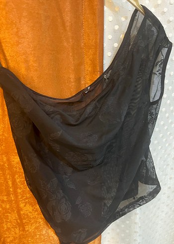 Siyah Drapeli Mini Kolsuz Kadın Bluz - Görsel 5