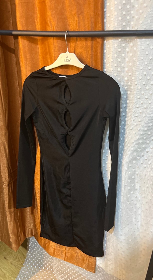 Uzun Kollu Siyah Gotik Midi Elbise - Görsel 2