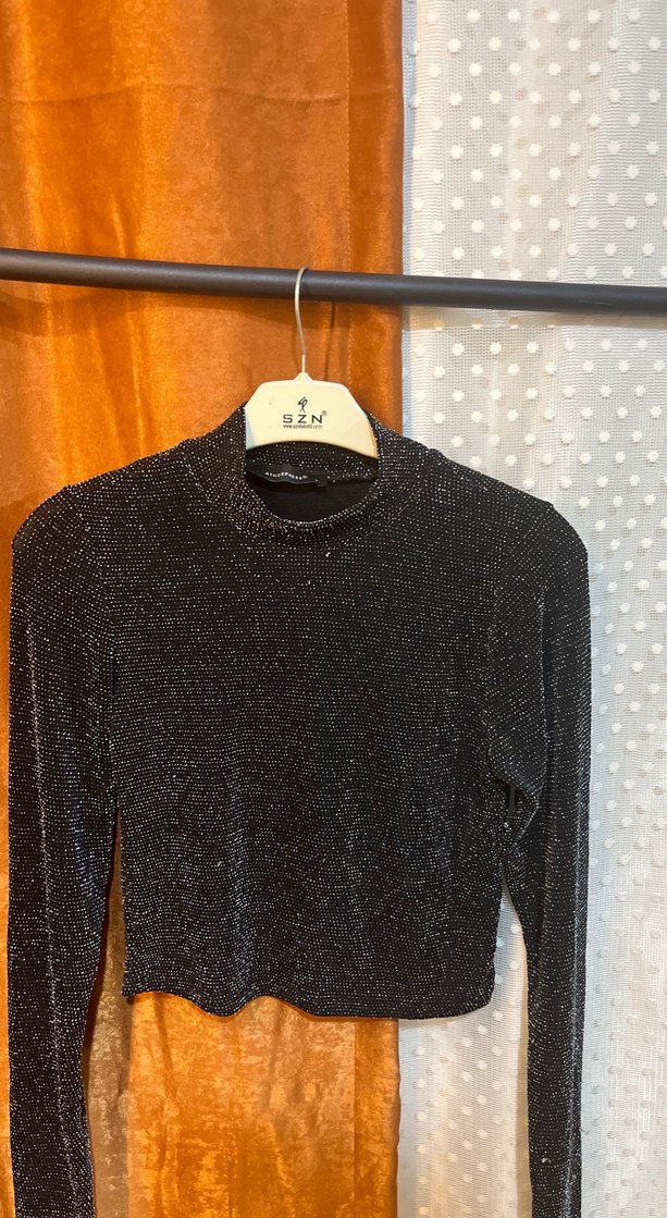 Siyah Uzun Kollu Balıkçı Yaka Mini Triko Bluz - Görsel 3