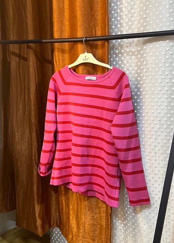 Uzun Kollu Pembe Çizgili Kız Triko Bluz - Görsel 3