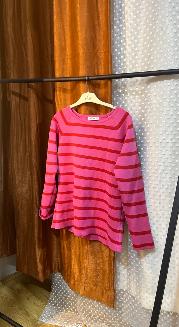 Uzun Kollu Pembe Çizgili Kız Triko Bluz - Görsel 3