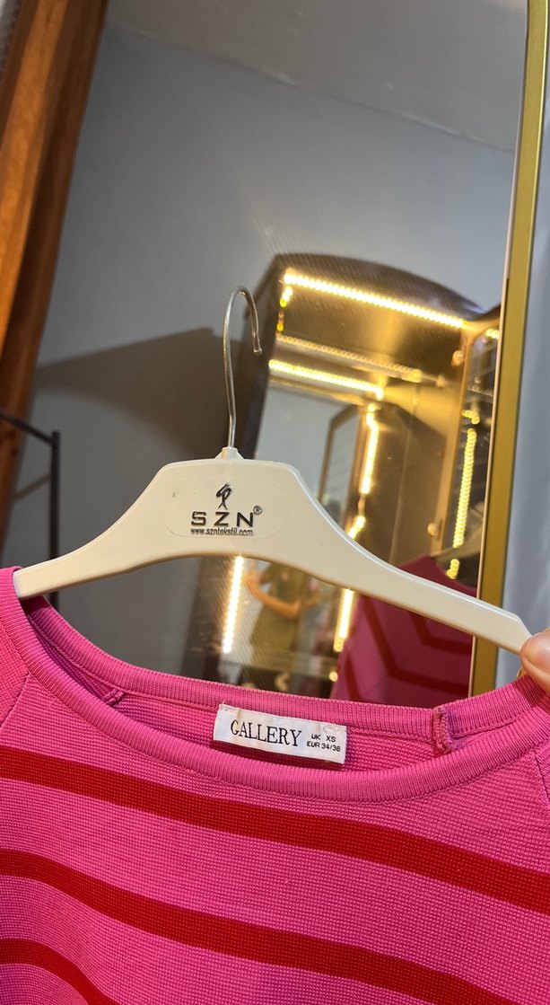 Uzun Kollu Pembe Çizgili Kız Triko Bluz - Görsel 4