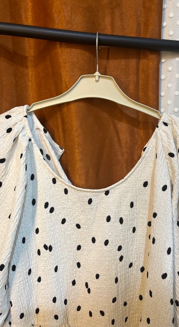 Düğmeli Puantiyeli Kısa Kollu Mini Bluz - Görsel 4