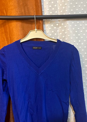 Mavi V Yaka Uzun Kollu Kadın Triko - Görsel 3