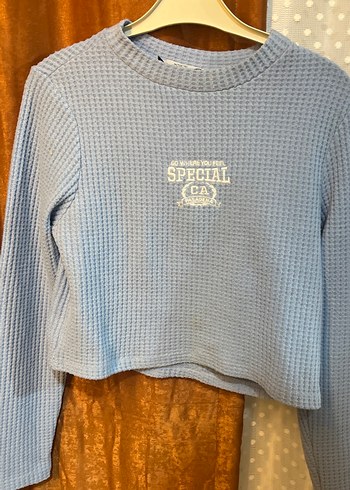 Nakışlı Mavi Triko Kadın Kazak - Görsel 2