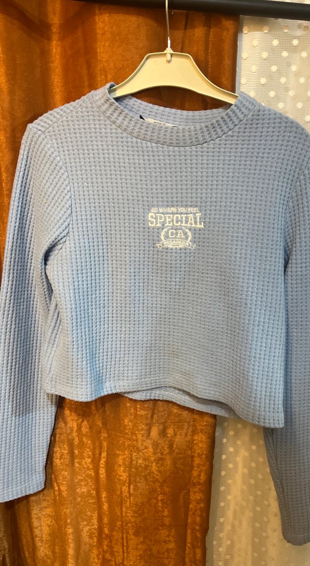 Nakışlı Mavi Triko Kadın Kazak - Görsel 2