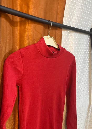 Kırmızı Yüksek Yakalı Uzun Kollu Kadın Elbise - Görsel 3