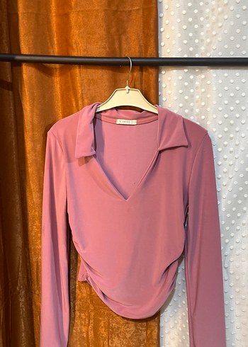 Pembe V Yakalı Uzun Kollu Kadın Bluz - Görsel 3