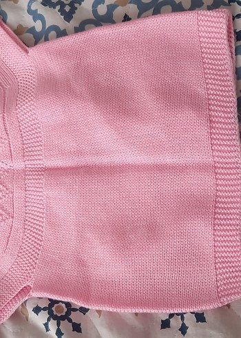 Pembe Nakışlı Örgü Bebek yeleği - Görsel 5