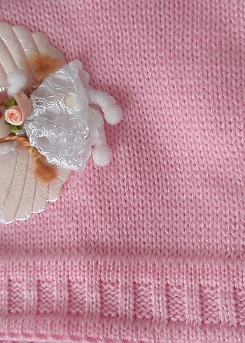 Pembe Nakışlı Örgü Bebek yeleği - Görsel 3