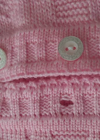 Pembe Nakışlı Örgü Bebek yeleği - Görsel 4