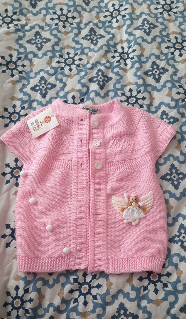 Pembe Nakışlı Örgü Bebek yeleği - Görsel 2