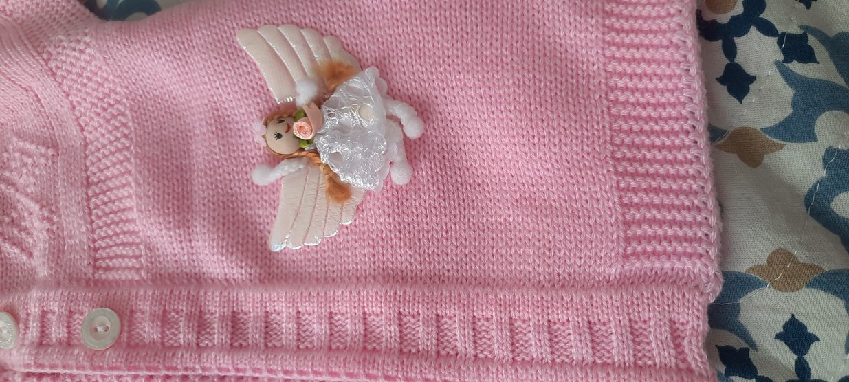 Pembe Nakışlı Örgü Bebek yeleği - Görsel 3