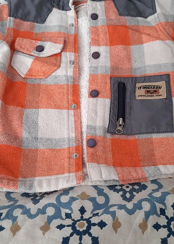 Erkek Çocuk Gri Kapüşonlu oduncu gömlek - Görsel 2