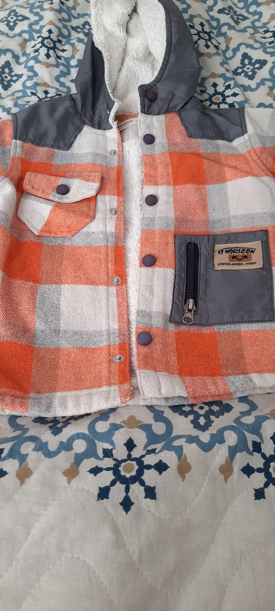 Erkek Çocuk Gri Kapüşonlu oduncu gömlek - Görsel 2